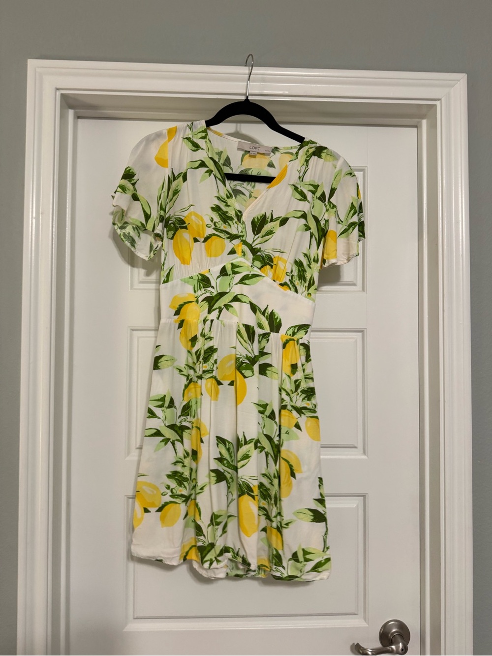 LOFT White Lemon-Print Wrap Mini Dress